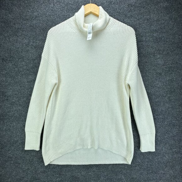 J Crew Sweater Womens Small Pullover Ivory Turtleneck Cotton Cashmere Relaxed